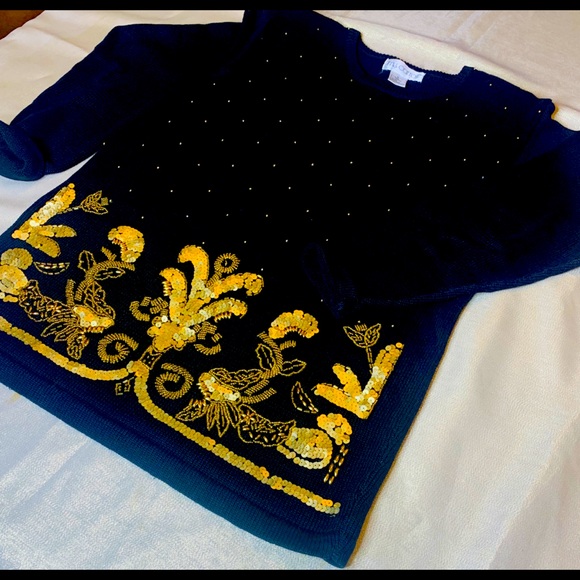 Vintage Sweater w/ Gold Sequins & Studs - Picture 5 of 7